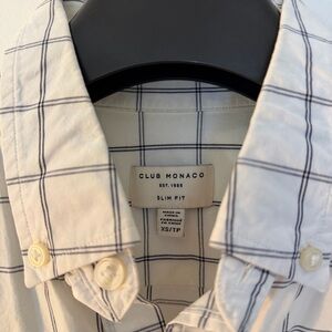 Club Monaco Men's White and Black Plaid Shirt